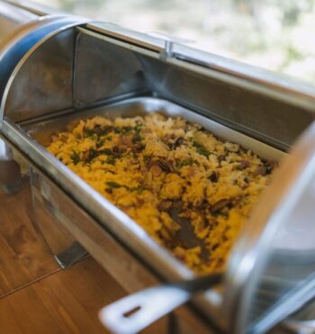 Yellow Rice in Stainless Steel Container